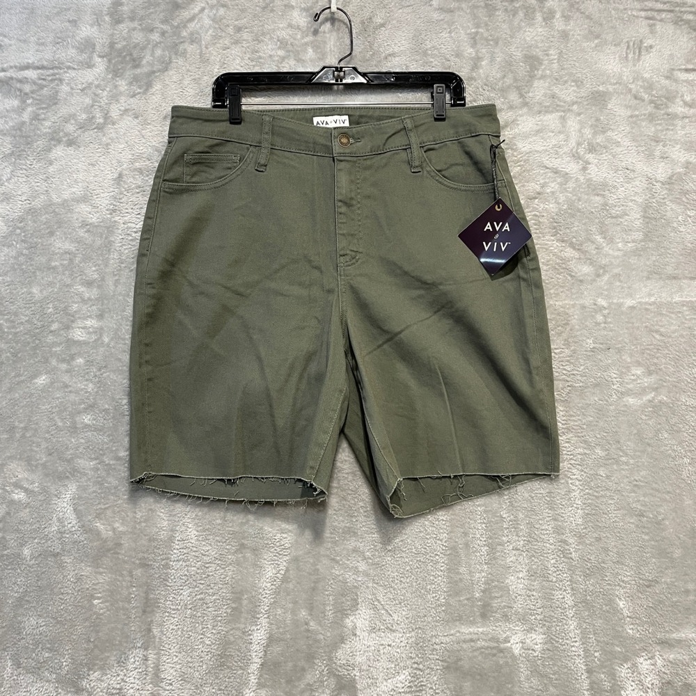 Ava & Viv Chino Shorts Women 16W Vintage Army Green Raw Hem Stretch Cotton
